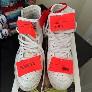 White and Red High-Top Sneakers